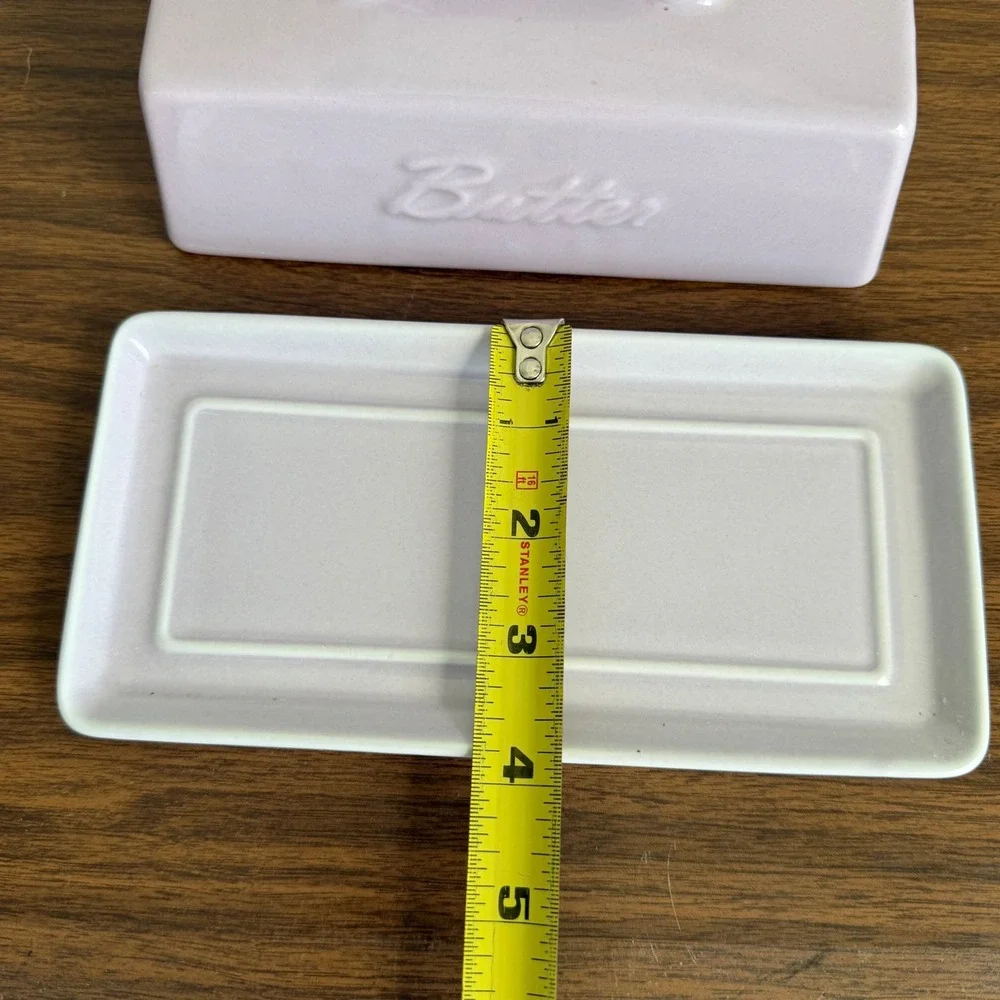 Bruntmor Lidded Ceramic Butter Dish Embossed Purple Lavender Glaze Top Handle